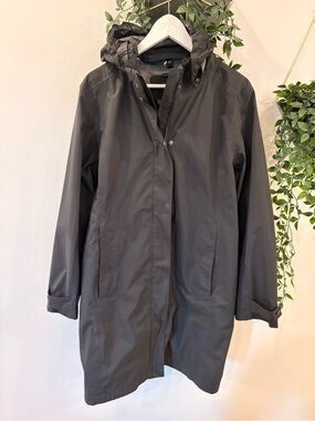 L.L. Bean Black Hooded Trench/rain Coat